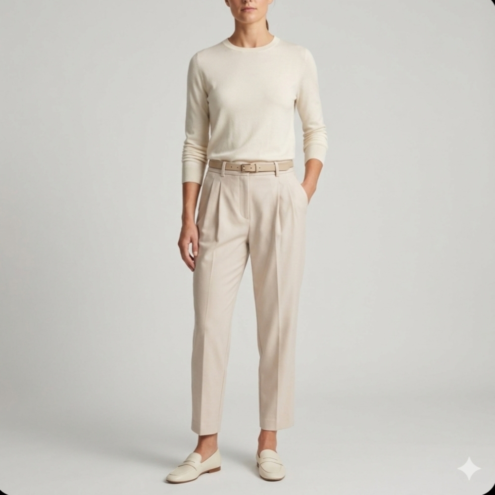 Aritzia Cream High-Waist Pleated Trousers